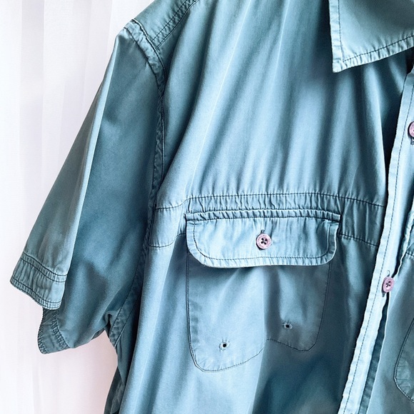 Blue Short Sleeve Utility Collared Pocket Shirt XL - Picture 3 of 9